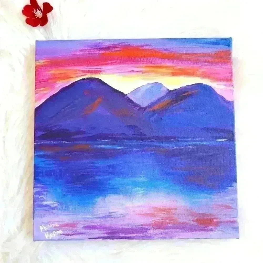 Home wall art acrylic sunset lake painting